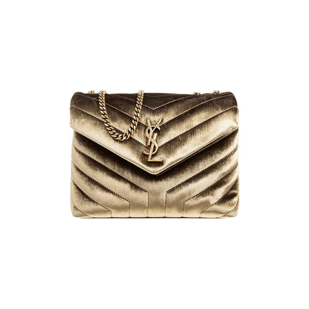 Saint Laurent Small Loulou Velvet Shoulder Bag Dark Vintage Olive