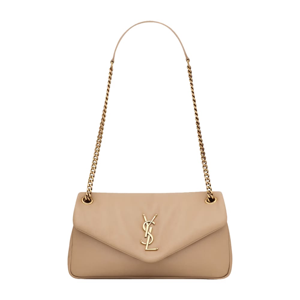 Saint Laurent Small Calypso Chain Bag Dark Toffee