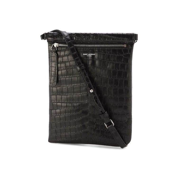 Saint Laurent Croco Print Shoulder Bag Black