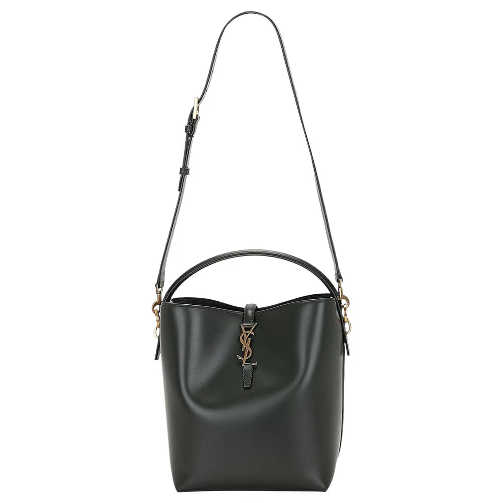 Saint Laurent Catherin Logo Plaque Leather Bag Dark Green