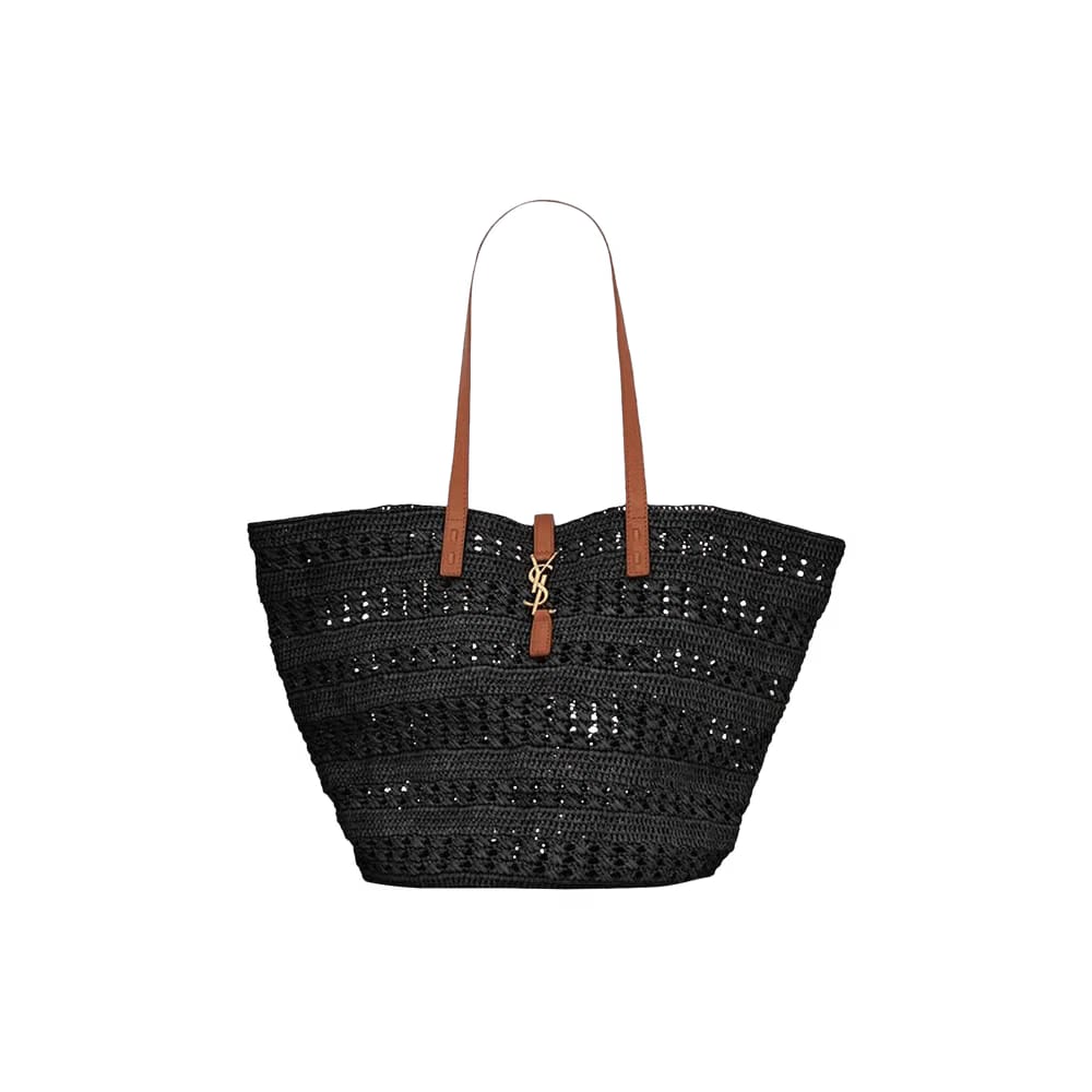 Saint Laurent Plaque Woven Tote Bag Black/Brick