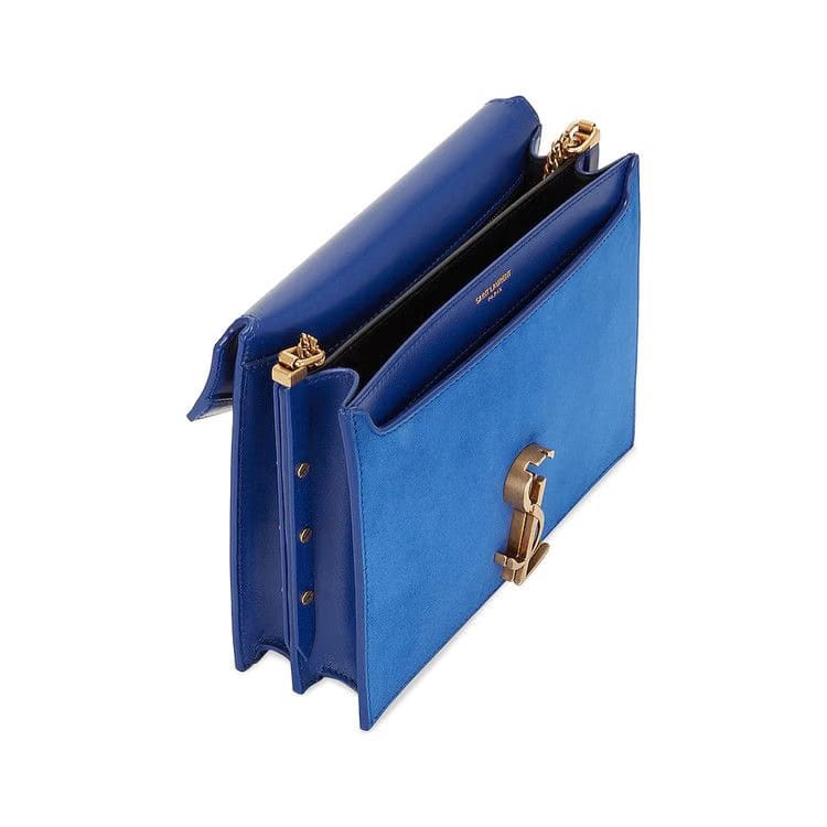 Saint Laurent Cassandra Monogramme Suede Chain Bag Bleu Saphir