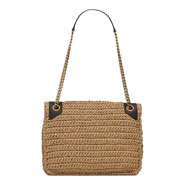 Saint Laurent Medium Niki Raffia Shoulder Bag Tan