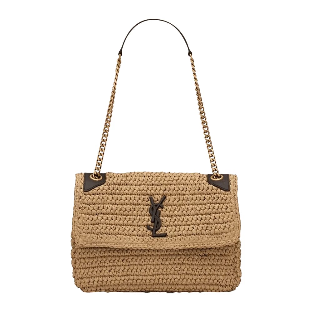 Saint Laurent Medium Niki Raffia Shoulder Bag Tan