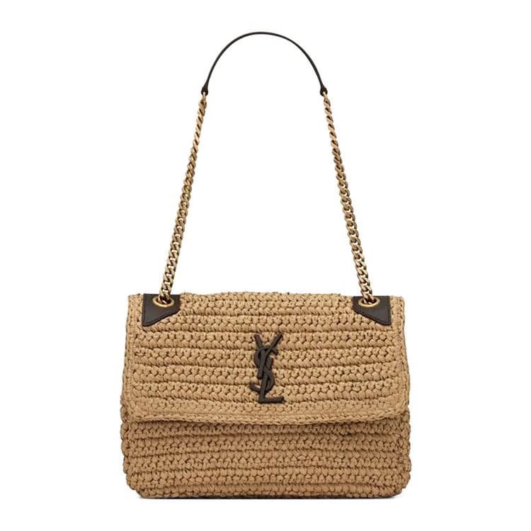 Saint Laurent Medium Niki Raffia Shoulder Bag Tan
