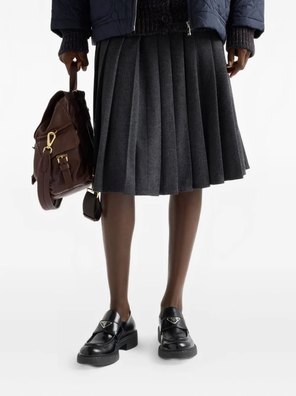 pleated jersey midi skirt