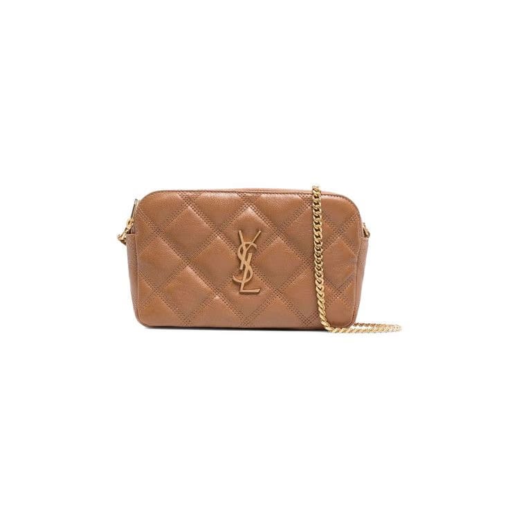 Saint Laurent Becky Quilted Shoulder Bag Naturel Dark