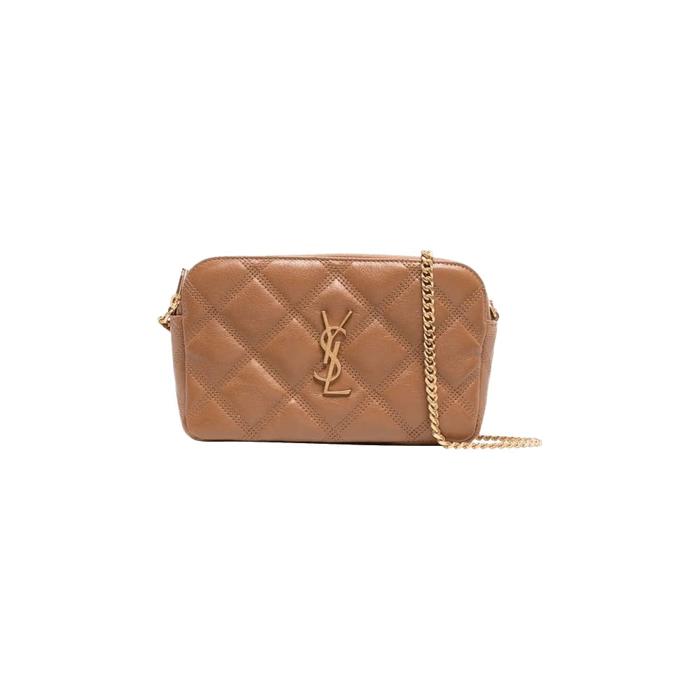 Saint Laurent Becky Quilted Shoulder Bag Naturel Dark