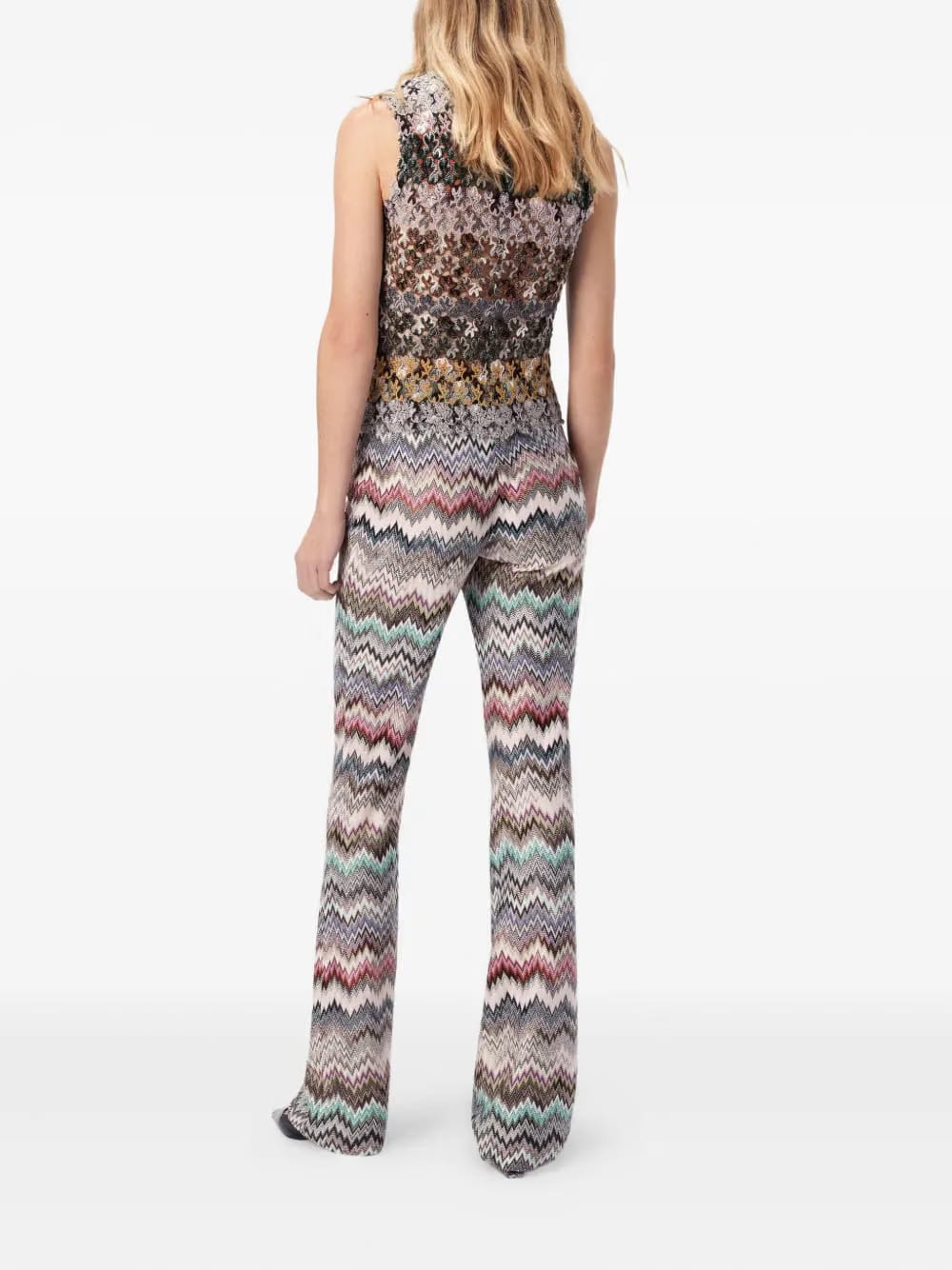high-neck floral-pattern top