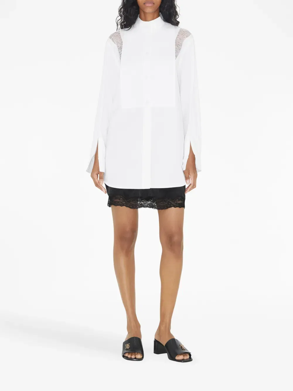 lace-trim cotton shirt