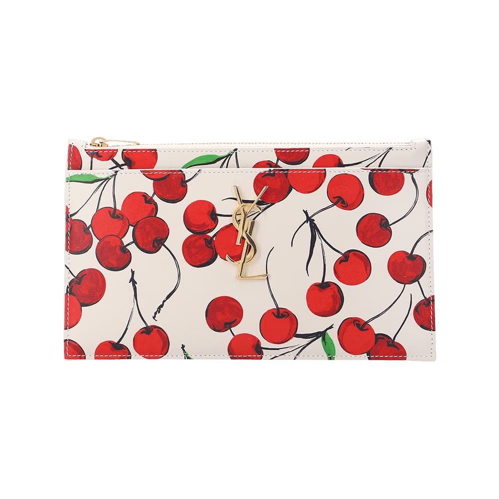 Saint Laurent Monogram Bill Pouch Crema Soft/Red