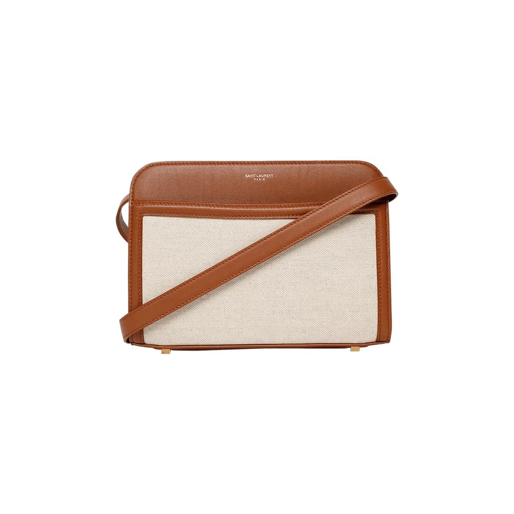 Saint Laurent Linen Reversed Camera Bag Greggio/Brick