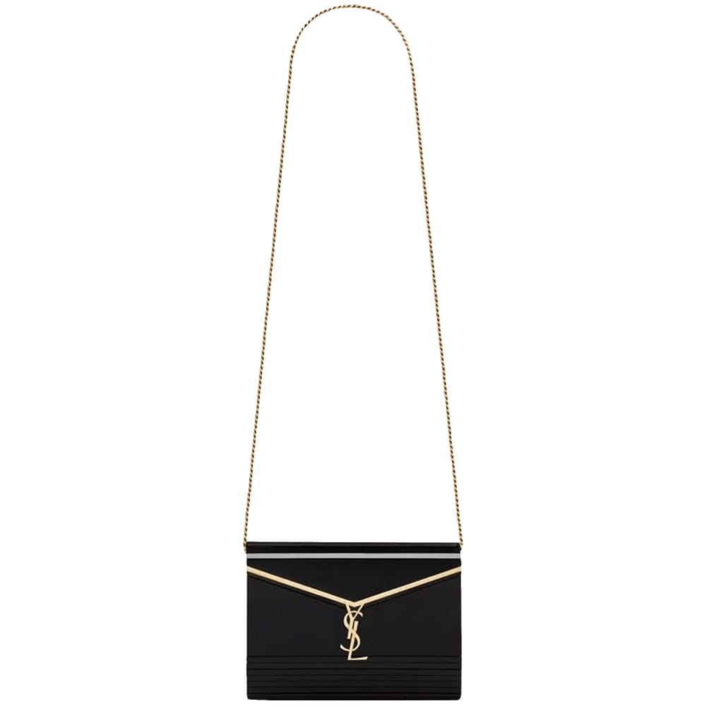 Saint Laurent Logo Plaque Chain Link Crossbody Bag Black