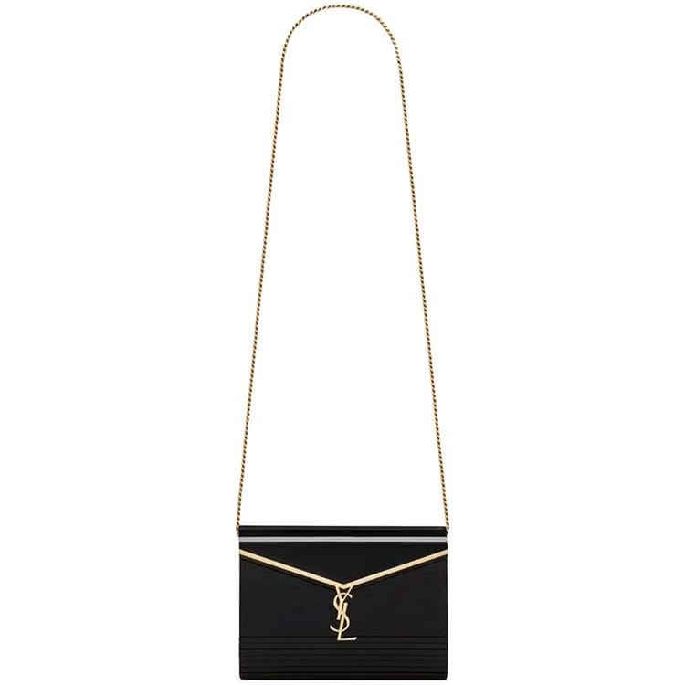Saint Laurent Logo Plaque Chain Link Crossbody Bag Black