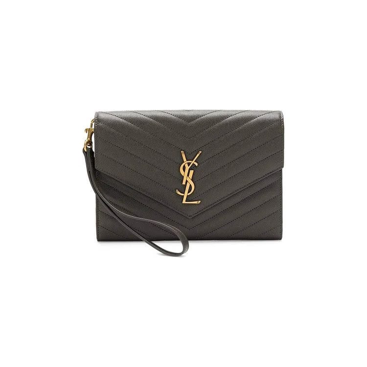 Saint Laurent Monogram Quilted Envelope Clutch Pebble