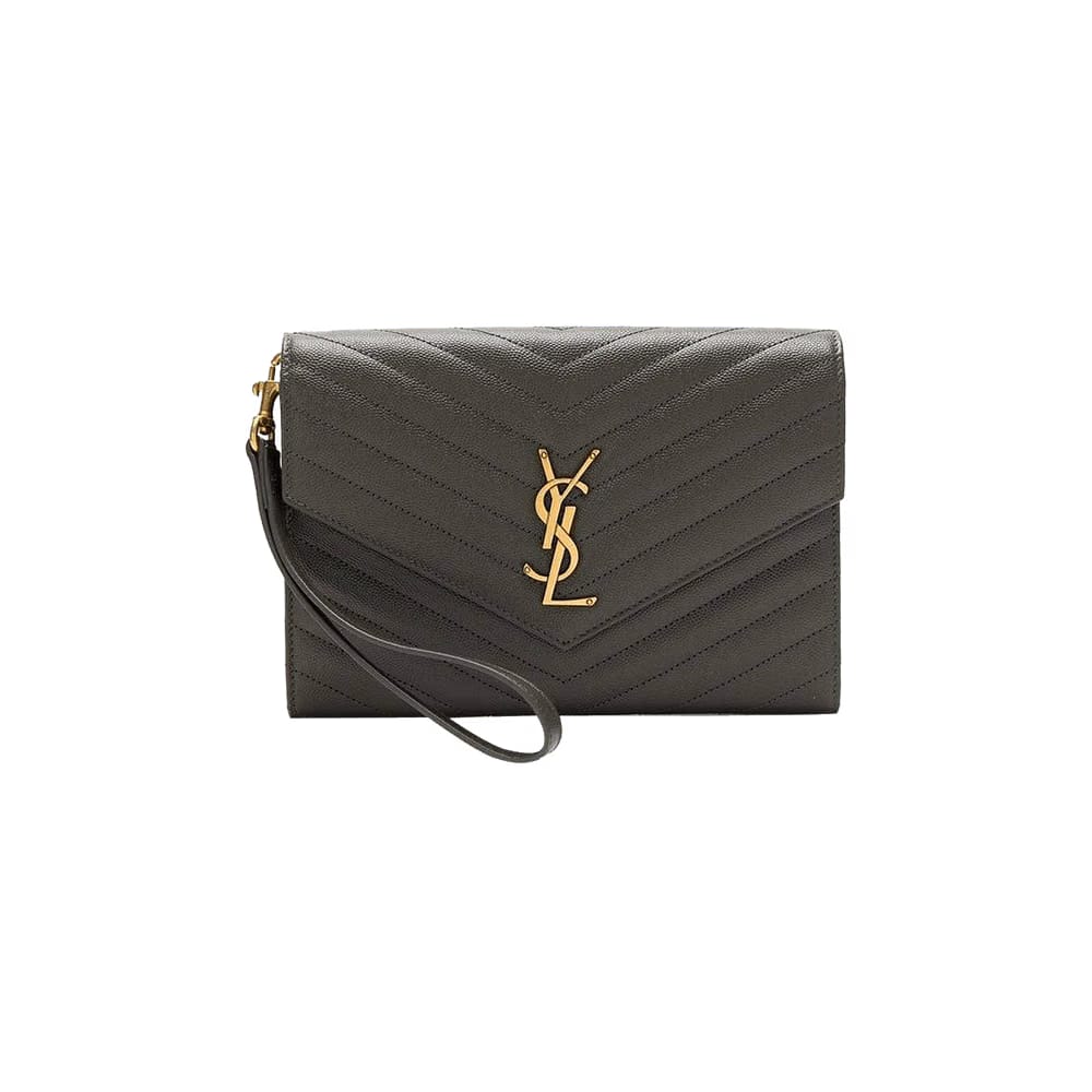 Saint Laurent Monogram Quilted Envelope Clutch Pebble
