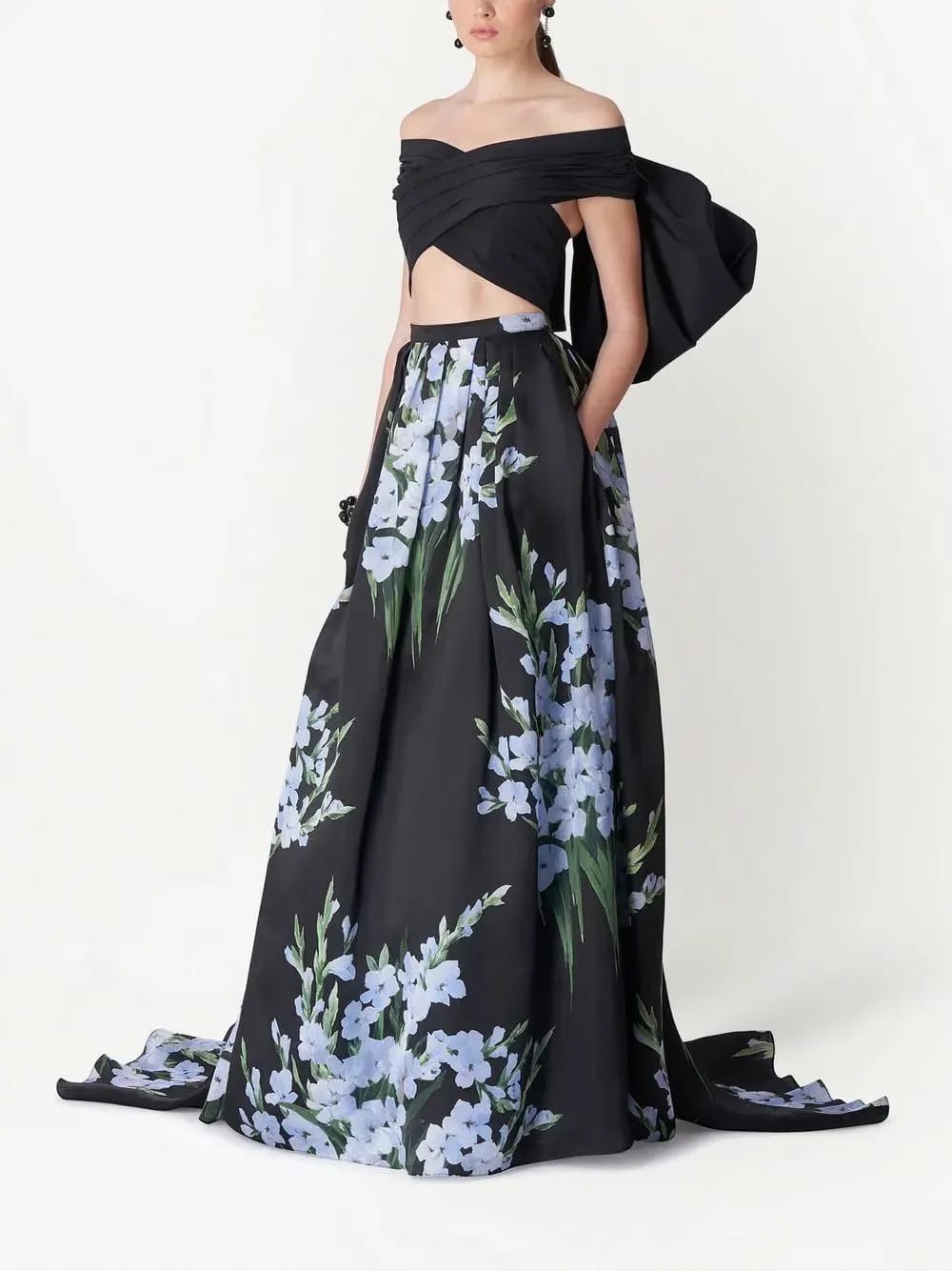 off-shoulder silk cropped top
