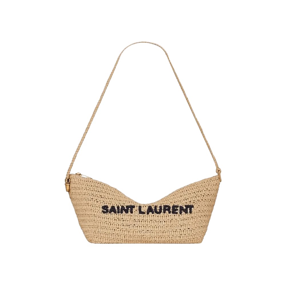 Saint Laurent Logo Embroidered Zip Up Shoulder Bag Natural/Black