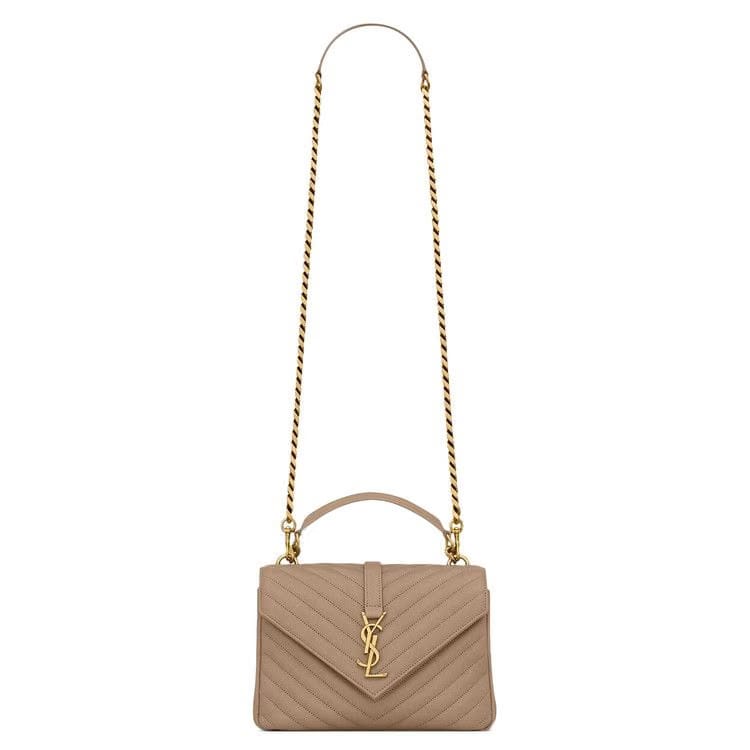Saint Laurent College Quilted Calfskin Monogram Bag Greyish Brown