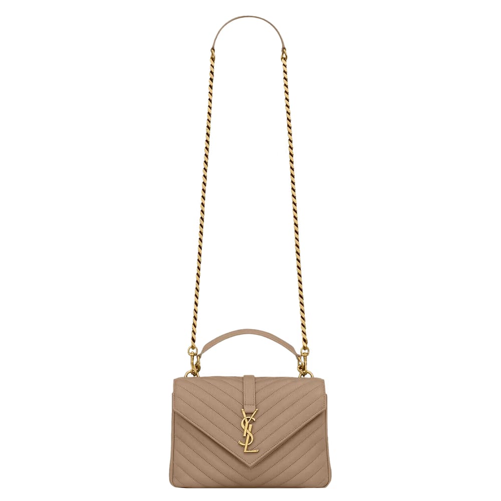 Saint Laurent College Quilted Calfskin Monogram Bag Greyish Brown