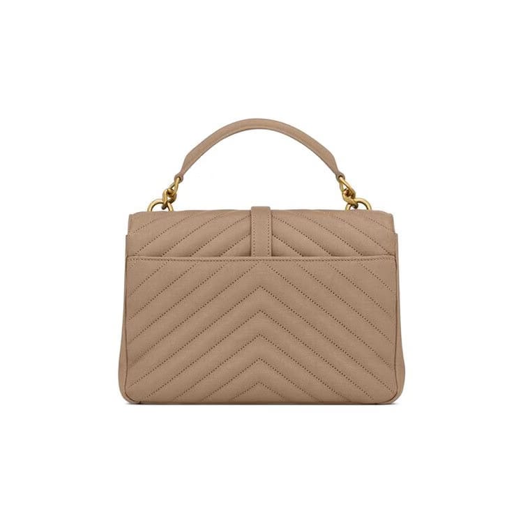 Saint Laurent College Quilted Calfskin Monogram Bag Greyish Brown