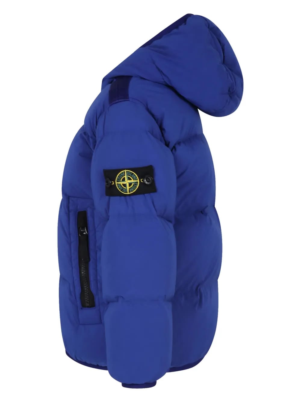 Compass-patch padded hooded jacket