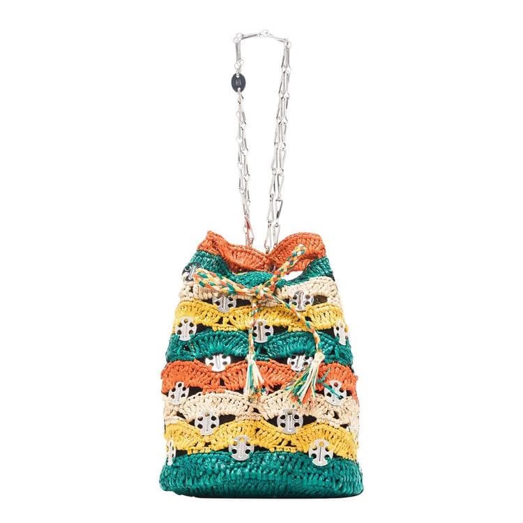 Paco Rabanne Raffia Bucket Bag Multicolor