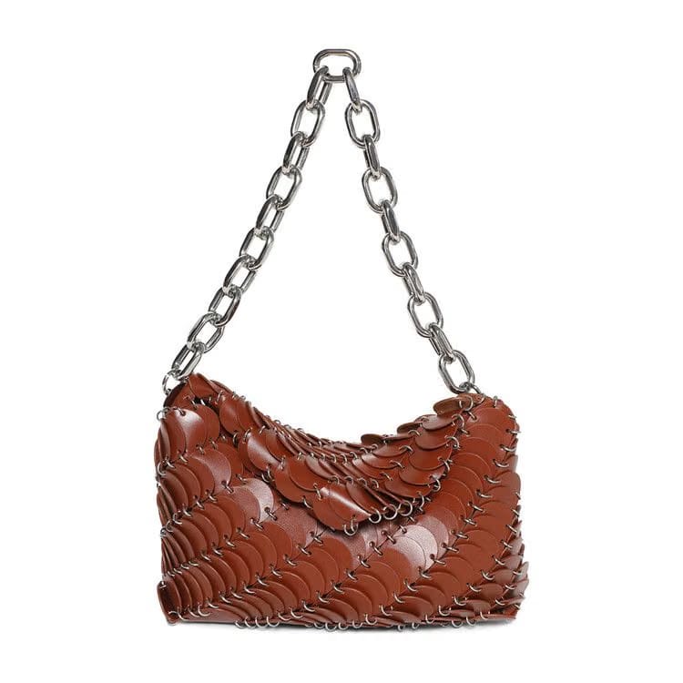 Paco Rabanne Sparkle Sequin Chain Bag Cognac