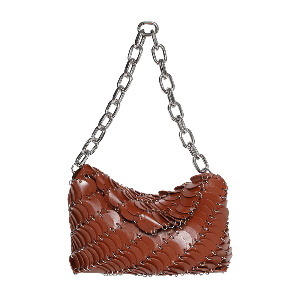 Paco Rabanne Sparkle Sequin Chain Bag Cognac