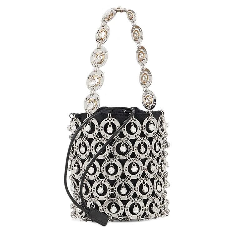 Paco Rabanne Sphere Embellished Bucket Top Handle Bag Silver