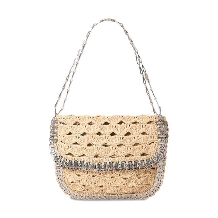 Paco Rabanne 1969 Chain Mail Raffia Messenger Bag Natural/Silver