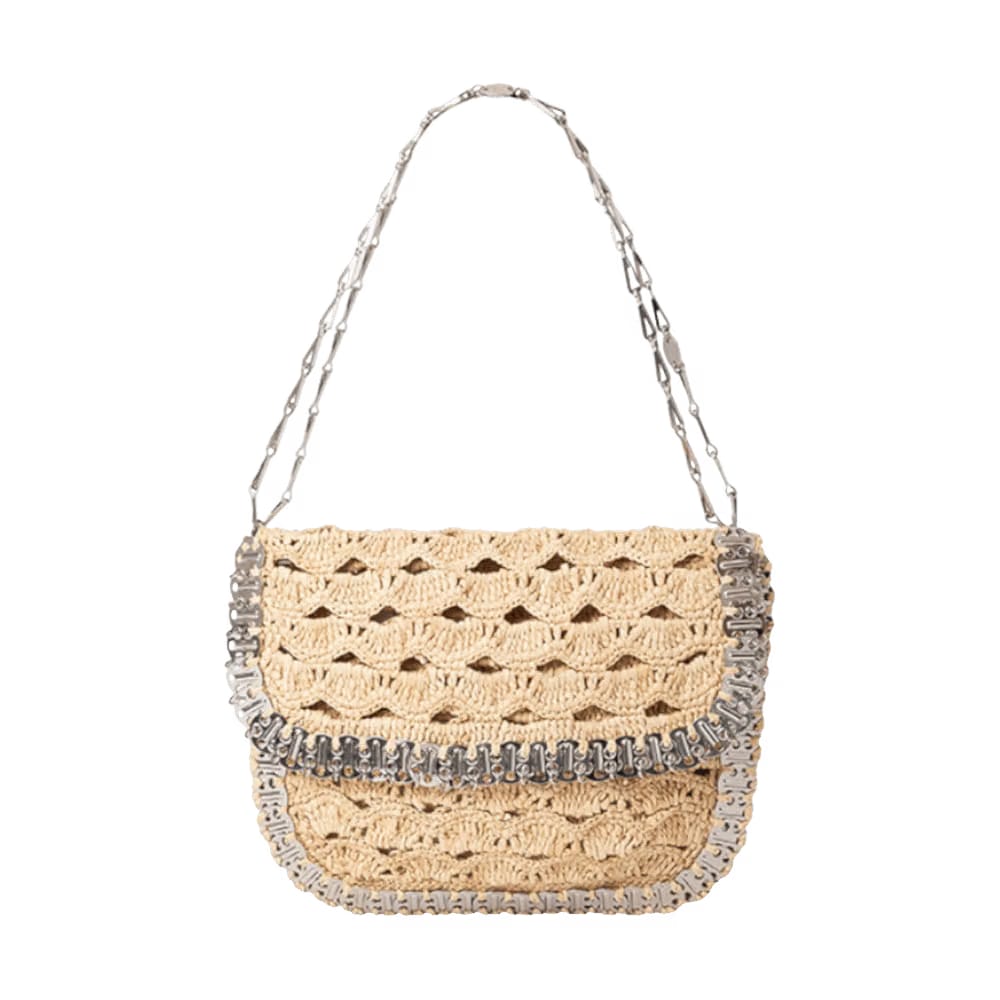 Paco Rabanne 1969 Chain Mail Raffia Messenger Bag Natural/Silver