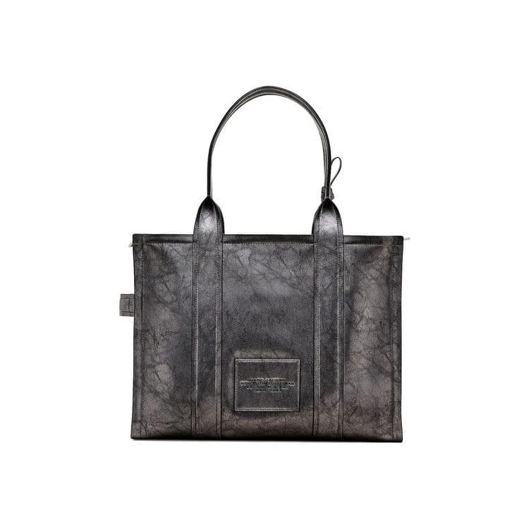 Marc Jacobs The Large Metallic Distressed Leather Tote Bag Dark Grey