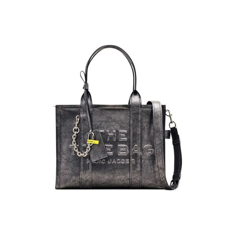 Marc Jacobs The Large Metallic Distressed Leather Tote Bag Dark Grey
