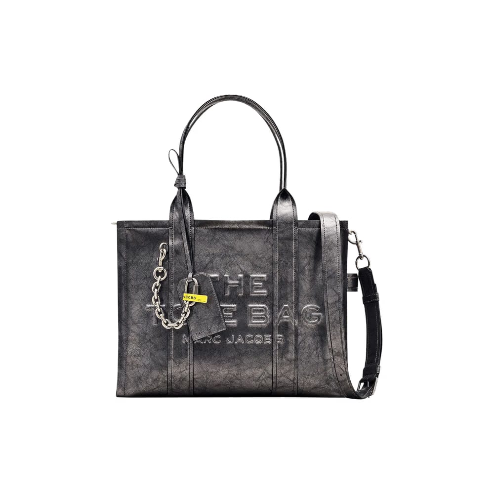 Marc Jacobs The Large Metallic Distressed Leather Tote Bag Dark Grey