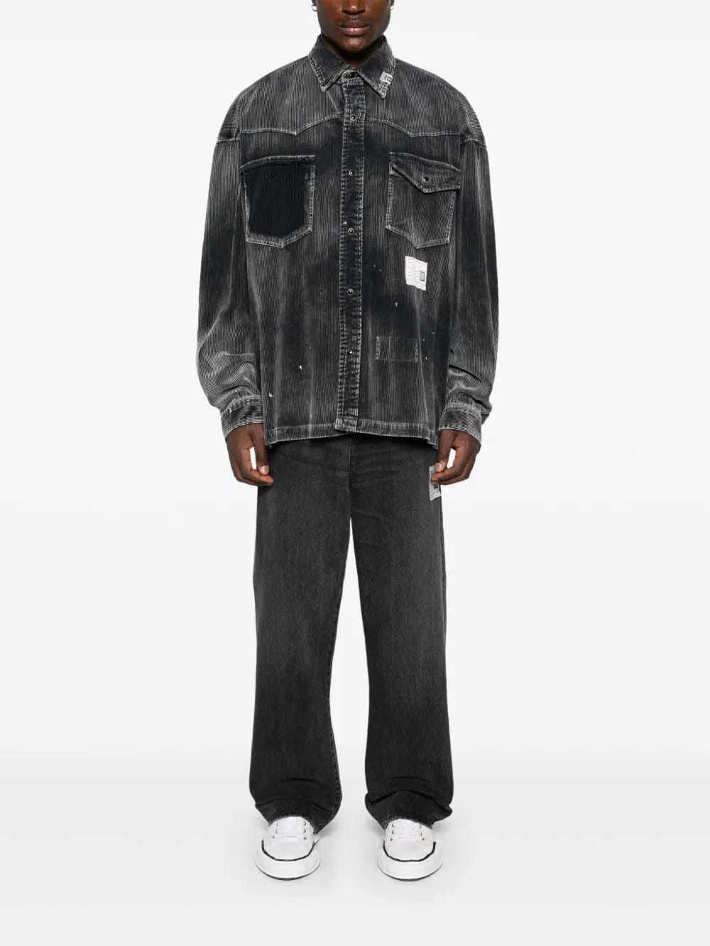 distressed-finish corduroy shirt