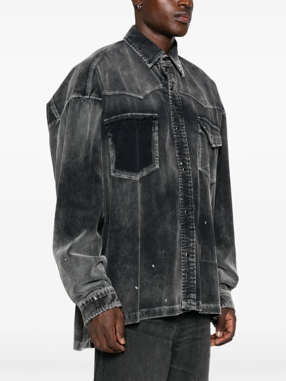 distressed-finish corduroy shirt