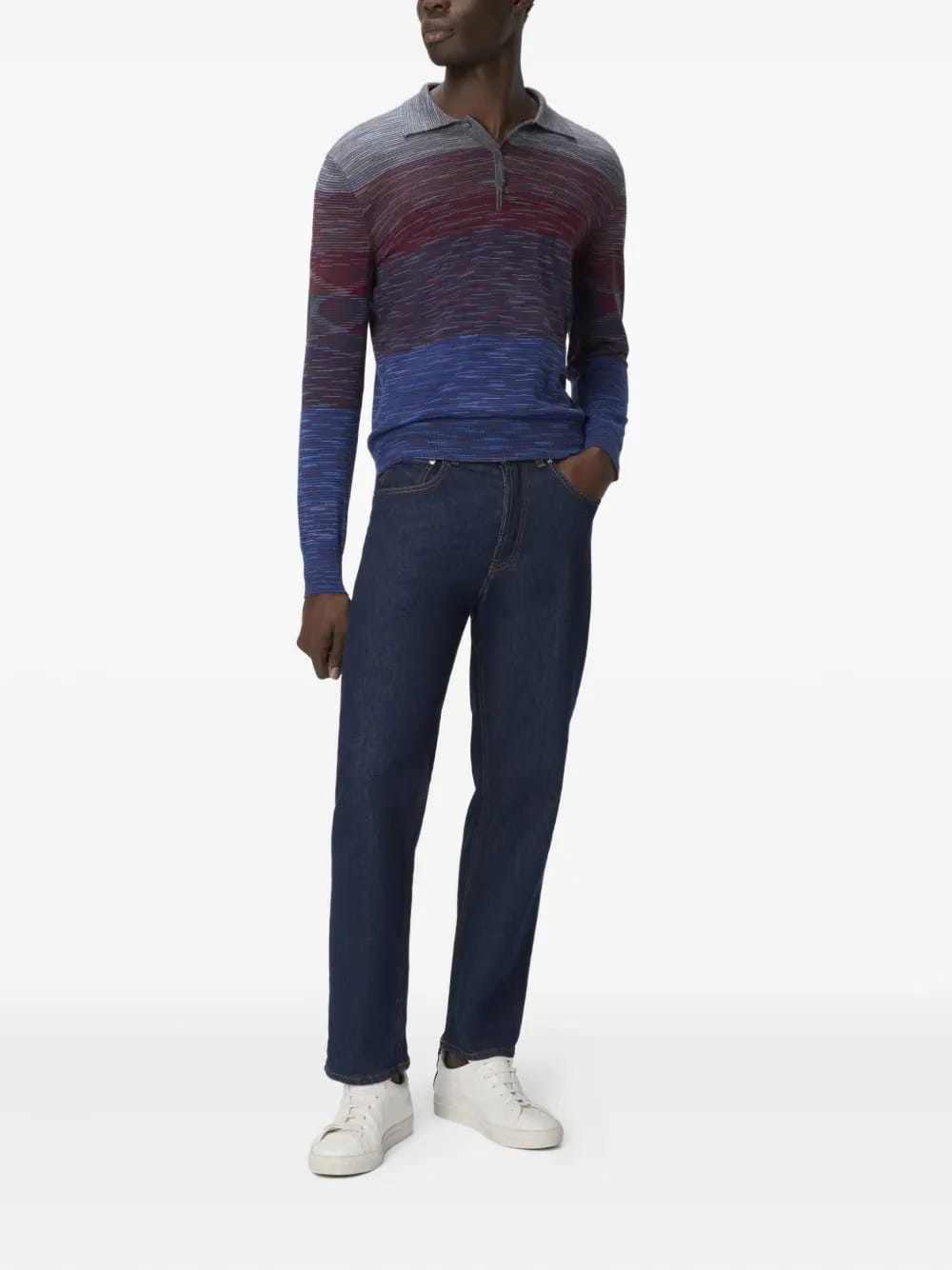 ombre-effect striped-pattern polo shirt