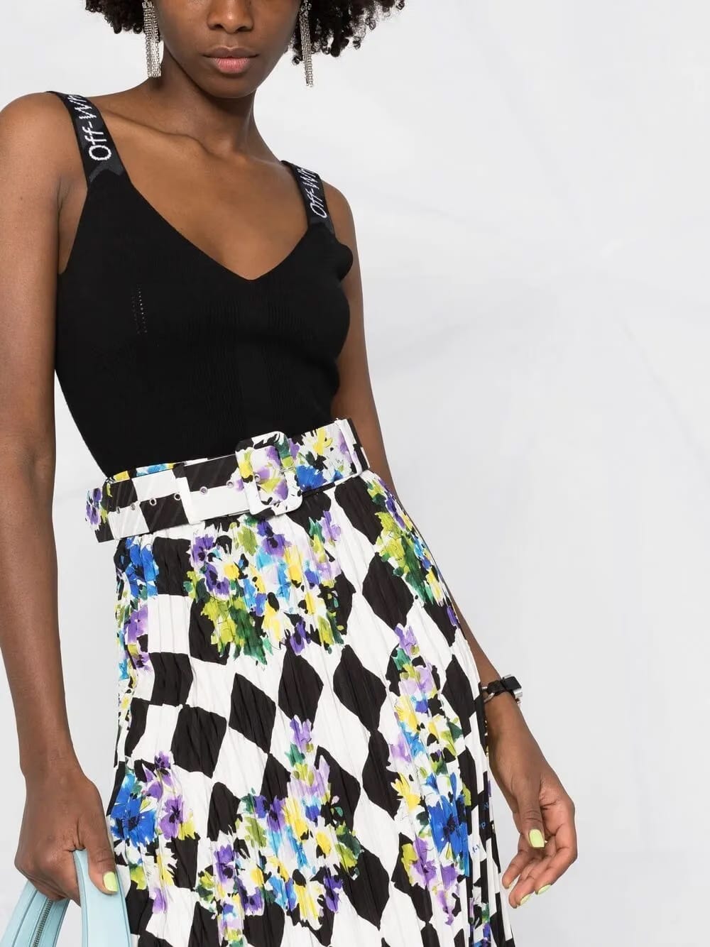 check plisse printed skirt