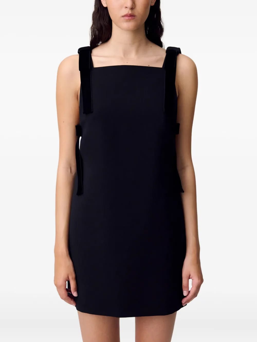 velvet-trimmed square-neck mini dress