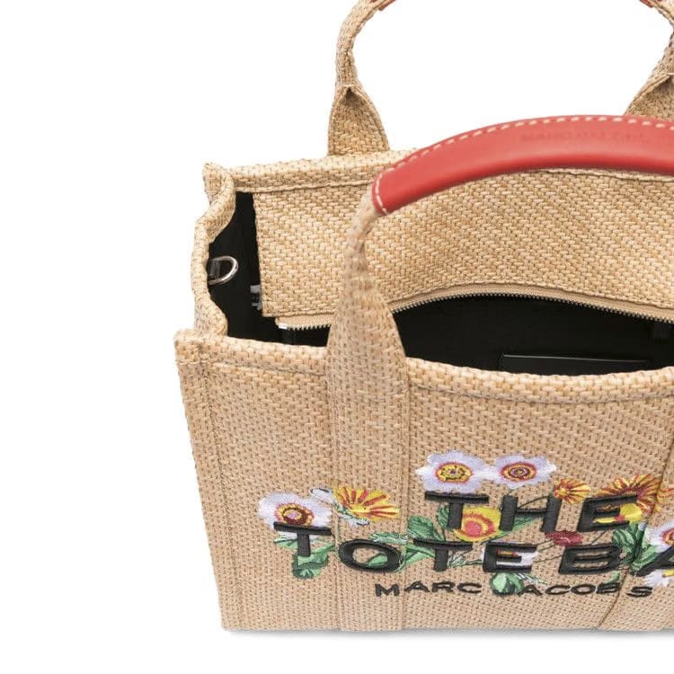 Marc Jacobs Medium Embroidered Daisy Woven Tote Bag Natural