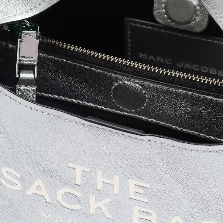 Marc Jacobs Metallic Leather Mini Sack Bag Silver