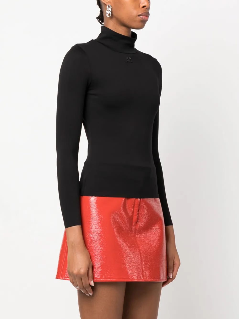 mock-neck stretch-jersey top