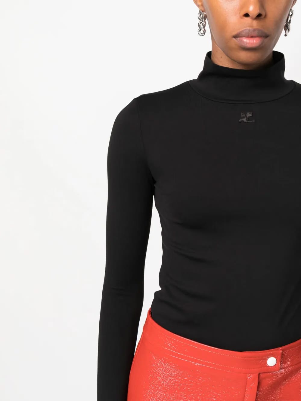 mock-neck stretch-jersey top
