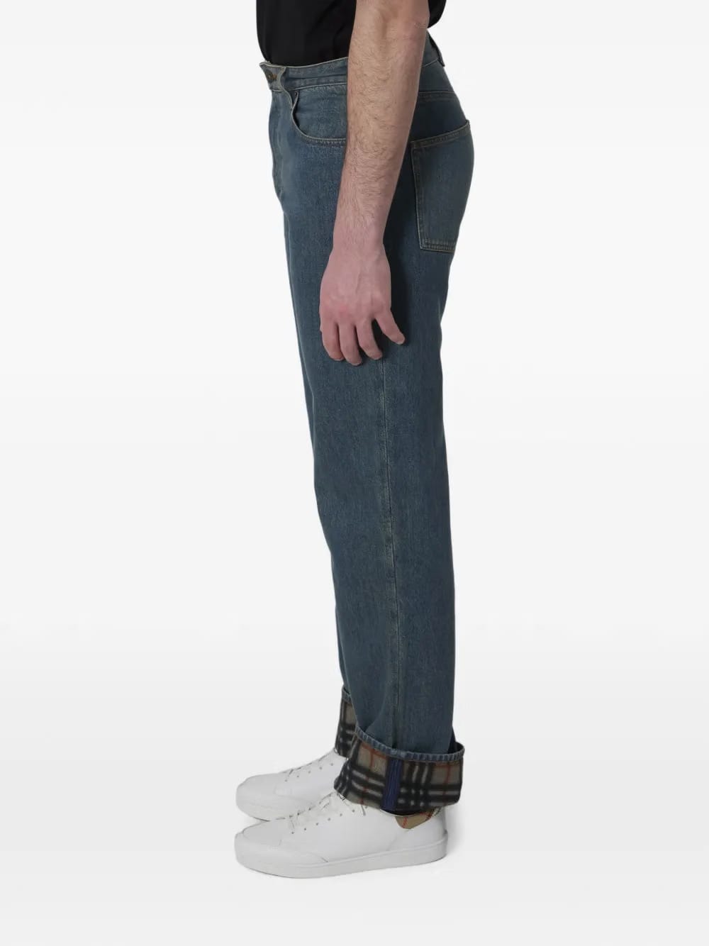 check turn-up straight jeans