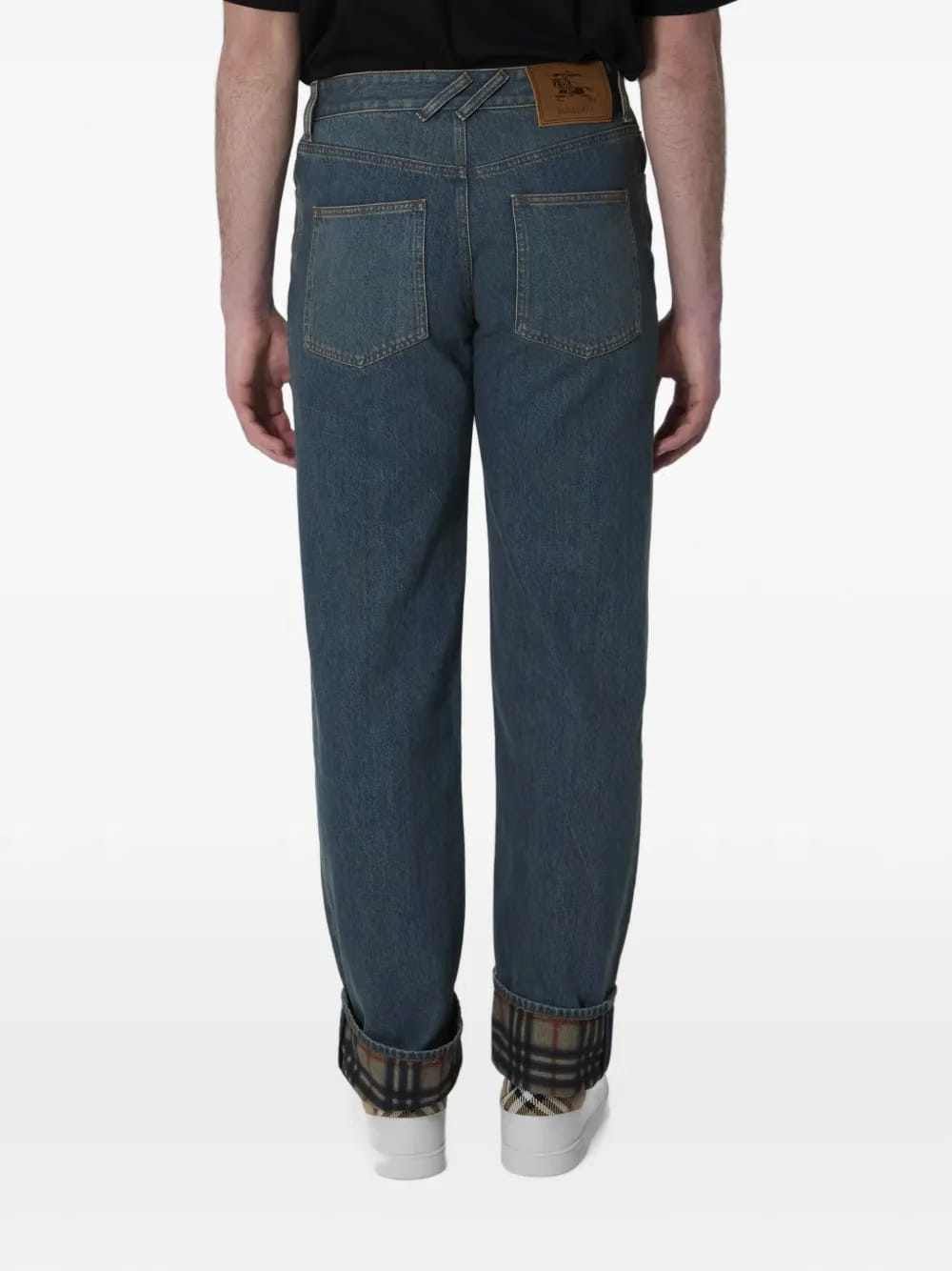 check turn-up straight jeans