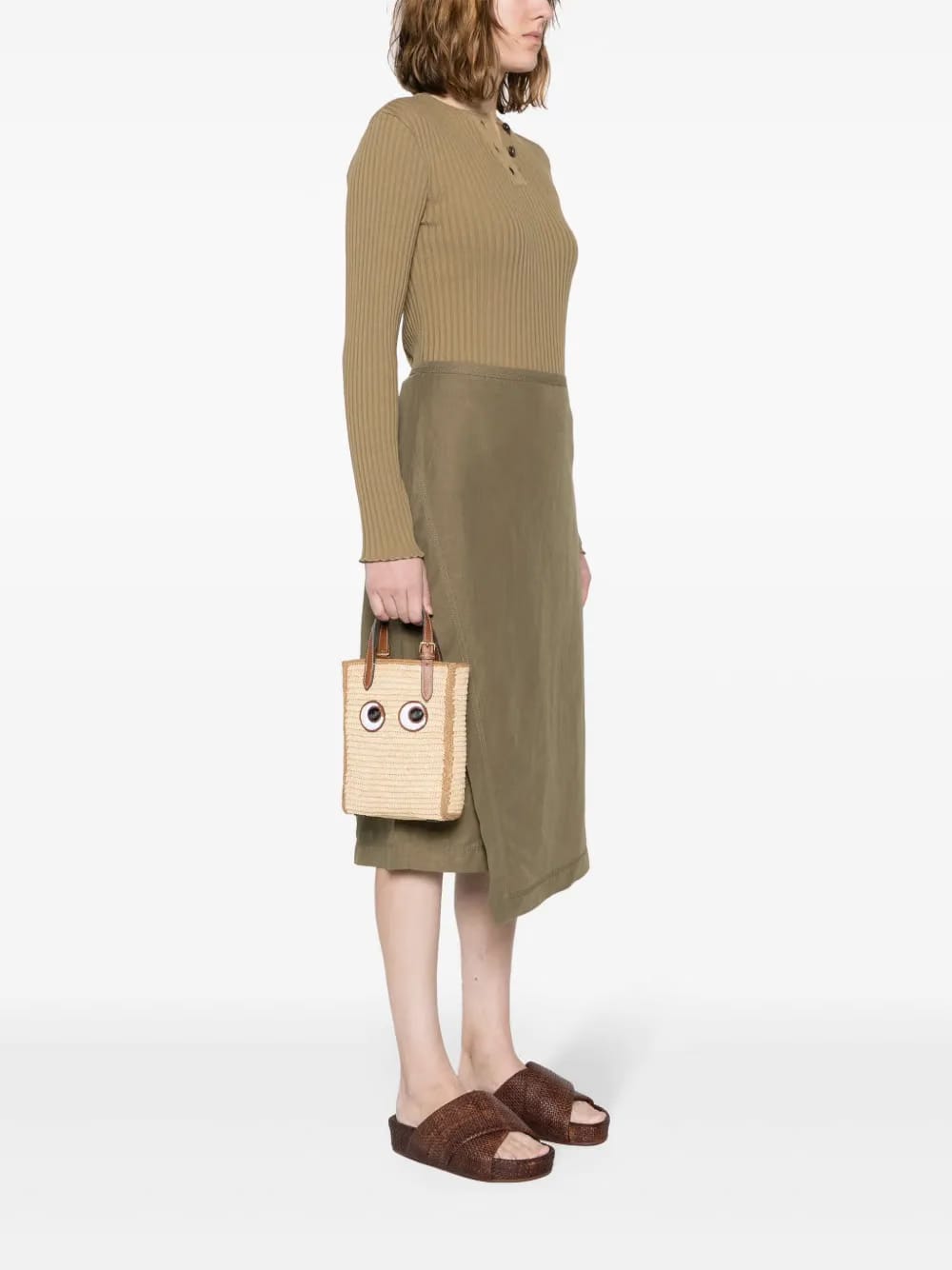 Eyes raffia tote bag