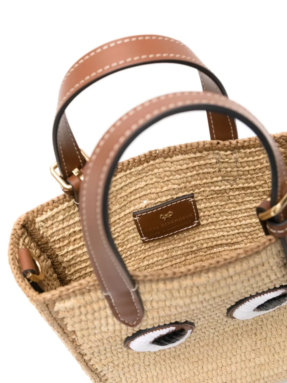 Eyes raffia tote bag