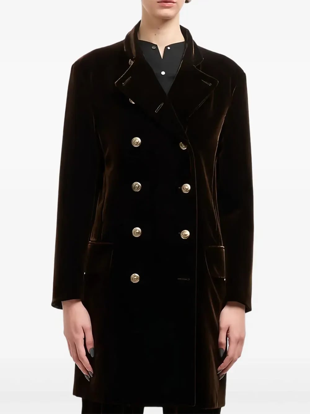 velvet-effect double-breasted coat