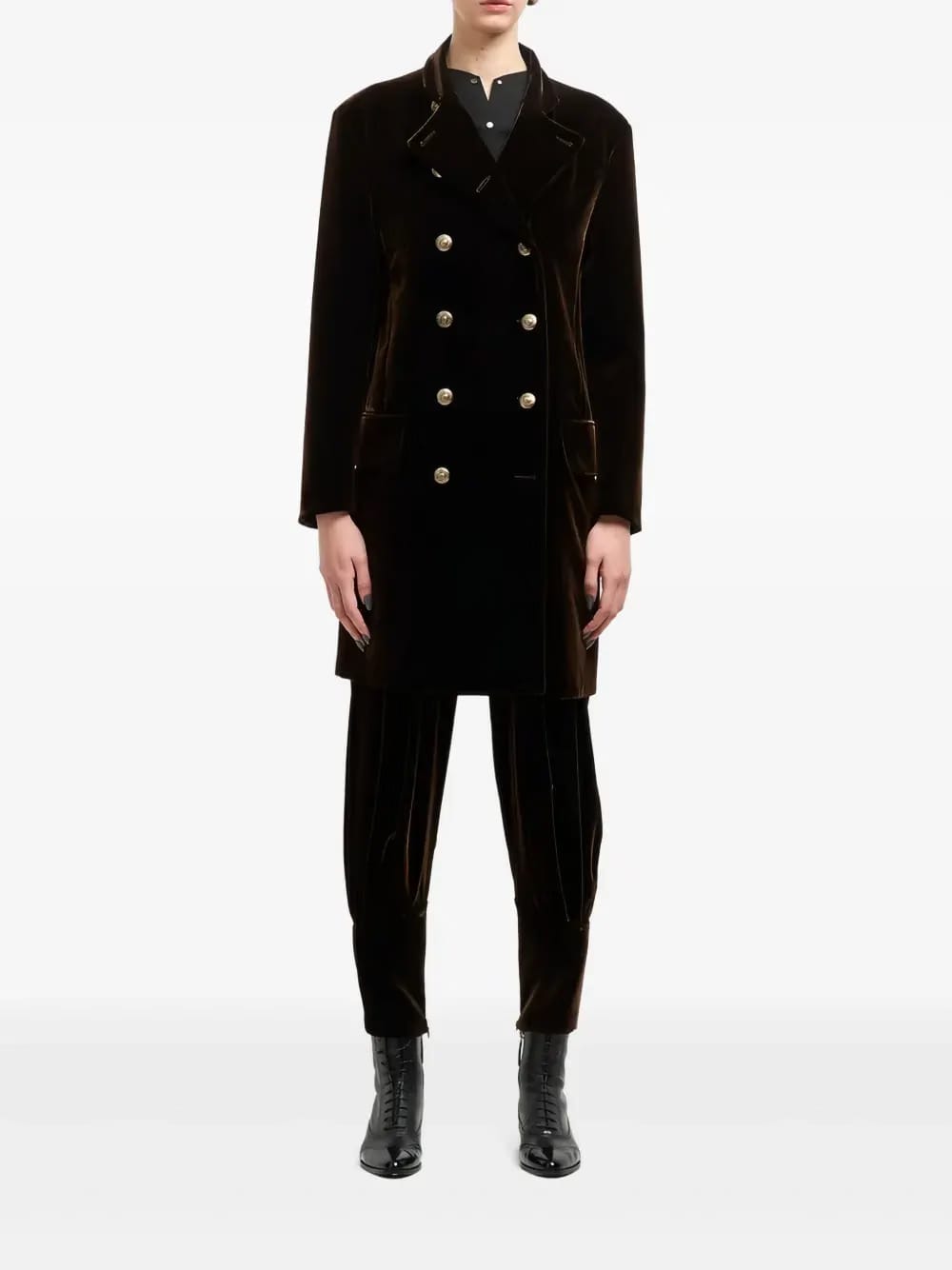 velvet-effect double-breasted coat